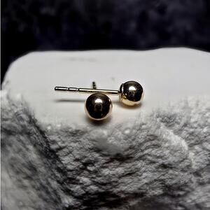 Solid 14K Yellow Gold 3mm Ball Stud Earrings w/14K Gold Butterfly Silicone Back